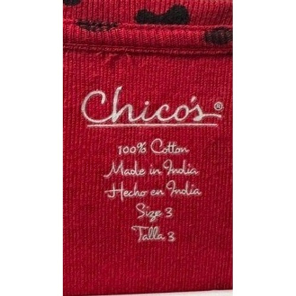 Chicos Red Black Dot Print Long Sleeve Cotton Top Crew Neck Size 3 XL - Picture 2 of 8